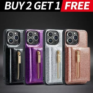 Case for iPhone 15 Pro Max 2in1 Glitter Leather Magnetic Wallet Phone Cover - Picture 1 of 12