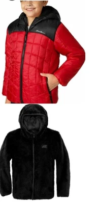 Chaqueta con Capucha Reversible Eddie Bauer Niño Rojo/Negro Azul Marino/Verde S, M, L NUEVA Foto 1 de 4