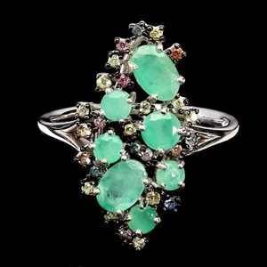 925 Sterling Silver Ring Oval Emerald 6x4mm Sapphire Gemstone Jewelry Size 8 - Picture 1 of 13