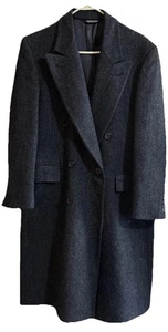 Vintage Christian Dior Mens Black Chevron 100% Wool Double Breasted Trench Coat - Picture 1 of 13