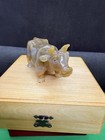 Antique Carved Agate In The Form Of Cow With 14ct Ruby Eyes Original Wooden Box