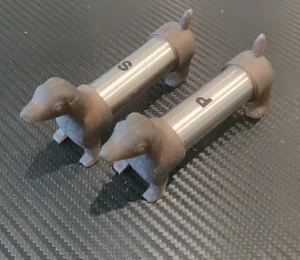 PAIR DACHSHUND SALT AND PEPPER SHAKERS VTG METAL & SILICONE - Picture 1 of 2