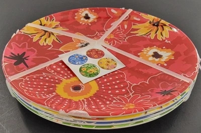 HL Set of 4 Melamine Appetizer Plates, 8.5" Round, Vibrant Floral Designs Salad - Image 1 of 4