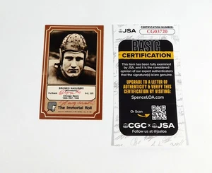 Tarjeta FB Fleer 1975 firmada por Bronko Nagurski Salón de la Fama papel inmortal #3 JSA automática - Imagen 1 de 2