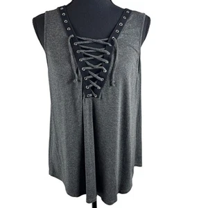 Camiseta sin mangas IZ Byer gris elástica sin mangas con cordones negros XL - Imagen 1 de 8