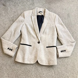 / Tommy Hilfiger Elbow Patch Wool Trim Blazer in Gray Cotton Blend NWOT US6 - Picture 1 of 11