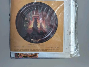 Vtg 6107 Collectors Plate Cross-stitch Dog & Cat Christmas Fireplace - Picture 1 of 4