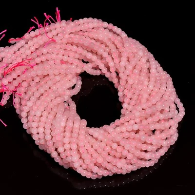 Piedras preciosas de cuarzo rosa natural forma redonda cuentas lisas 4x4,5 mm filamento 15" UGB599 Foto 1 de 3
