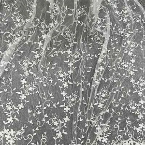 1 yard Embroidery leaf branch tulle lace fabric Bridal Dress Wedding gown Veil - Picture 1 of 11