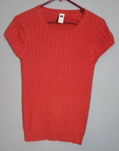 GAP Women's Juniors Pullover Solid Crew Neck Sweater Size L Red Cotton Stretch 