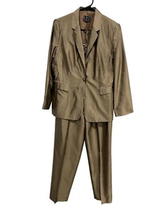 I.N.C. Petite Tan Satin Shiny Two Piece Suit Blazer Pants Set - Picture 1 of 12