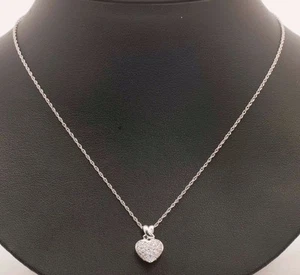 14K White Gold Necklace With Pave set Diamond Chip Heart Pendant, 18" long - Picture 1 of 5