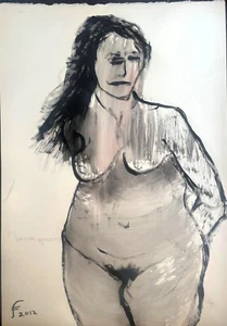 LAWRENCE FERLINGHETTI (1919-1921)- Original Painting- Nude- Signed - Picture 1 of 2