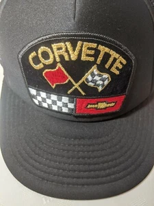 Vintage Corvette schwarze Baseballmütze Kappe verstellbar Druckknopflasche Rennfahnen Chevy - Bild 1 von 7