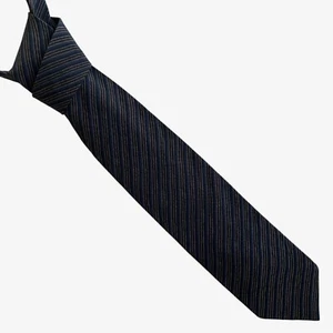 Vintage 90s Giorgio Armani Cravatte Navy And Black Striped Silk Tie, Retro 80s - Picture 1 of 4