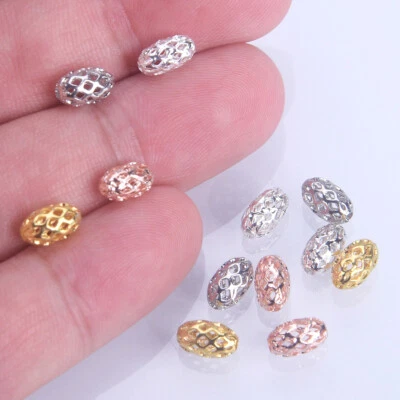 20pcs 8x5mm Hollow Mesh Oval Shape Gold/Silver Color Brass Metal Loose Beads - Image 1 of 3