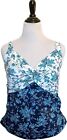 Lands End Tankini Swimsuit Top Plus Size 18W Ddd Blue White Floral Underwire New