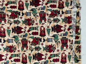 Fabric Debbie Mumm vintage Christmas santa folk fabric 2 yards old world vintag - Picture 1 of 5