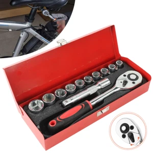 1/2'' Socket Set 12PCS 8-24mm Steel Case Metric Drive Extension Ratchet Wrench - Picture 1 of 18