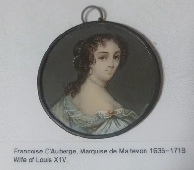 Antique French Portrait Miniature Francoise D'Auberge Wife Louis XIV c.1635-1719 - image 1 of 2
