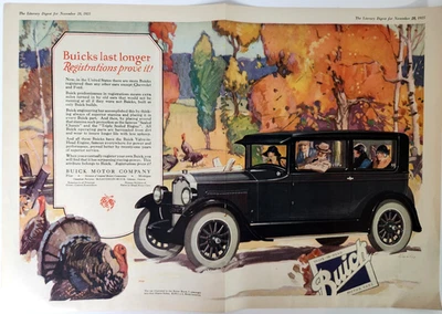 Turkey Buick Master Sedan Flint MI Vintage 1925 2 Page Car Ad Magazine Print - Image 1 of 4