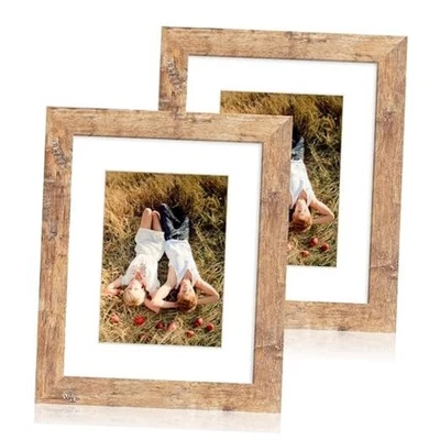 8x10 Picture Frame Set of 2, High Definition Real Glass Wood 8X10 Rustic Brown - Image 1 of 4