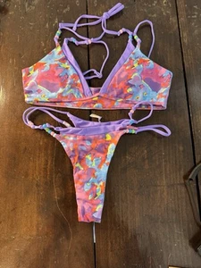 Traje de baño bikini delantero estampado floral para mujer 2 piezas trajes de baño talla L nuevo sin etiquetas - Imagen 1 de 5
