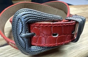STATE OF THE ART Red Faux Alligator Women' Belt Size 9/10 Medium Western Cowgirl - Picture 1 of 12