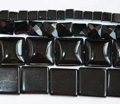Square Cushion Cube Diagonal AAA Natural Onyx Black Agate Gemstone Beads 15" - Image 1 of 2