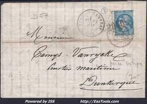 FRANCE N°46B PERCÉ EN LIGNE SUR LETTRE GC 2046 + CAD GARE DE CAMBRAI DU 12/05/71 - Picture 1 of 2