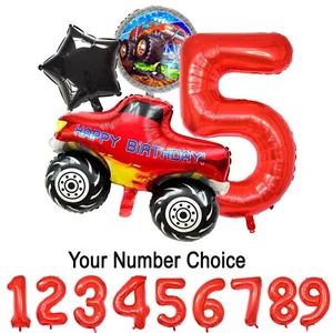 Monster Truck Foil Balloons (4pcs) Aged Jumbo Number Racing Cars Decoration - Picture 1 of 15