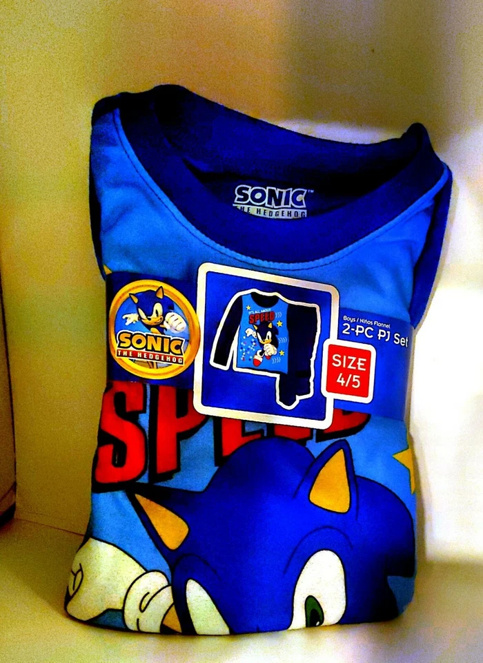 Boys Sonic Hedgehog Flannel Pajamas 2 Piece Sleep Wear Set Size 10/12 10 12