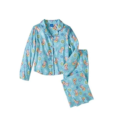 Disney Frozen Elsa Snowflakes Print Coat Flannel Girls Pajama Set Size 10/12 New - Image 1 of 4