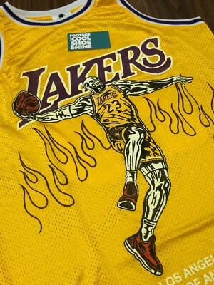 WARREN LOTAS LEBRON JAMES LOS ANGELES LA LAKERS JERSEY GOLD OFF WHITE PURPLE L - Image 1 of 4