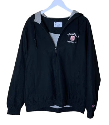 Chaqueta de Colección Bradley University Cremallera Completa Sudadera con Capucha Negra Pesada Bordada Talla Mediana  Foto 1 de 4