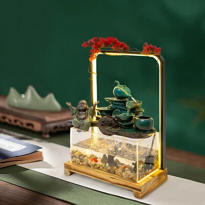 Fuentes de agua Buda de mesa para interiores con luz LED decoración Feng Shui Foto 1 de 4
