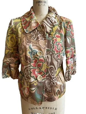 Lafayette 148 весело цветочный блейзер куртка - размер 10 - б/у в отличном состоянии бежевый розовый зеленый коричневый - Изображение 1 из 4