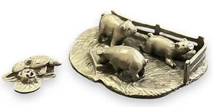 Fine Pewter FARM ANIMAL LIFE Mixed Pair of 2 Pigs and Turtles RAWCLIFFE and CAT - Picture 1 of 19