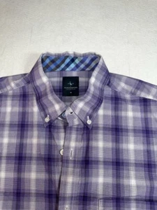 Tailorbyrd Mens Button Down Shirt Purple Plaid Medium Flip Cuff Long Sleeve - Picture 1 of 12