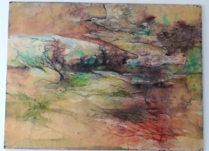 Marsh Nelson Vintage Original Abstract Painting Flying Birds Face Tree 18 x 20 - Picture 1 of 5