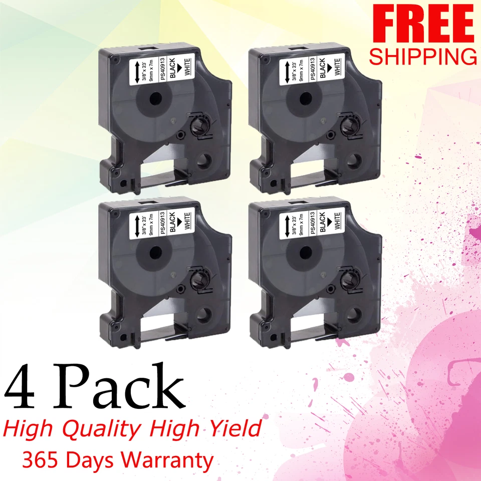 Cinta de etiqueta negra sobre blanca 4 piezas 3/8" para Dymo D1 40913 LabelManager 160 350 9 mm*7 m Foto 1 de 1