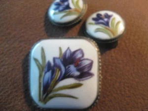 Silber/ Porzellan Schmuckset 925 Porzellan HandbemaltTop zustand AusDänemark1940 - Bild 1 von 3