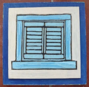 OOK Hand Painted Picture Wall Art Kids Room Blue White House Shutters Boy Girl - Picture 1 of 6