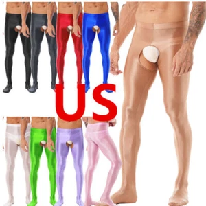 Men's Glossy Opaque Lingerie Pants High Waist Tights Sexy Skinny Pantyhose - Picture 1 of 43