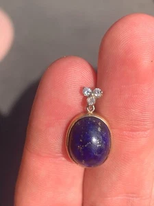 18ct 14ct gold diamond lapis lazuli pendant - Picture 1 of 8
