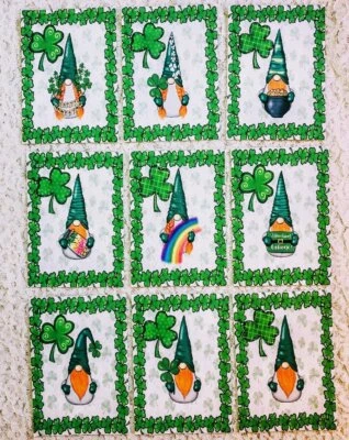 Set of 9 Cards~St. Patrick's Day Gnomes~Pocket Pen Pal Letter Cards Only~212N - Image 1 of 2