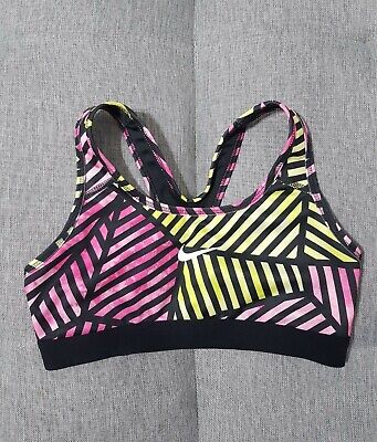 Nike Dri Fit Women's Geometric Pink Yellow Sport Bra Racerback Top Size S • 17.08€