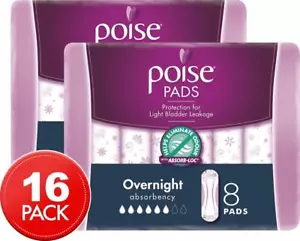 2 x Poise Overnight Pads 8pk+Female Incontinence Bladder Leak Fast Absorbent AU - Picture 1 of 2