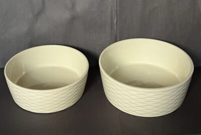 Boots And Barkley Stoneware Pet Bowl Set (2) Textured Cream Color No Skid 8 /7 “ - Image 1 of 4
