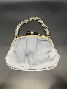 J Crew Blue Silk Evening Purse Clutch Chain Handle Kiss Lock 3 Section Flapper - Picture 1 of 14